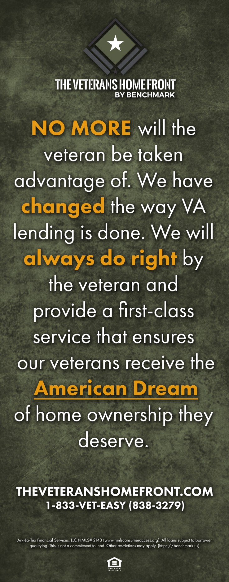 The Veterans Home Front Veteran Promise stand up banner
