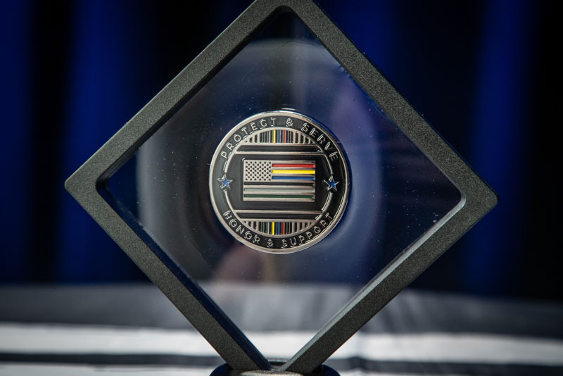 Challenge coin in case - back side of coin